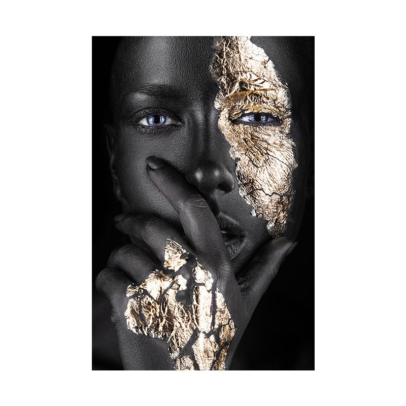 Black-Gold Woman Face Canvas Print Figure Glam Textured Surface Wall Art Decor for Room Clearhalo 'Arts' 'Canvas Art' 1625272