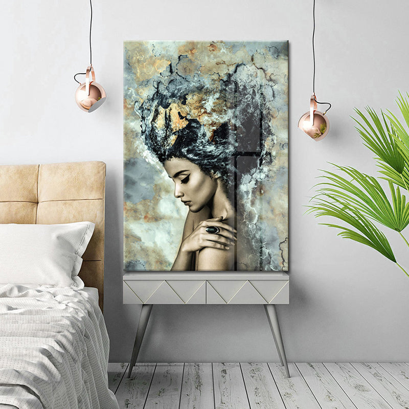 Woman Side Face Wall Art Print Modern Textured Canvas in Black and Beige for Home Black Clearhalo 'Art Gallery' 'Canvas Art' 'Contemporary Art Gallery' 'Modern' Arts' 1625276