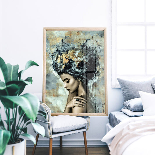 Woman Side Face Wall Art Print Modern Textured Canvas in Black and Beige for Home Clearhalo 'Art Gallery' 'Canvas Art' 'Contemporary Art Gallery' 'Modern' Arts' 1625277