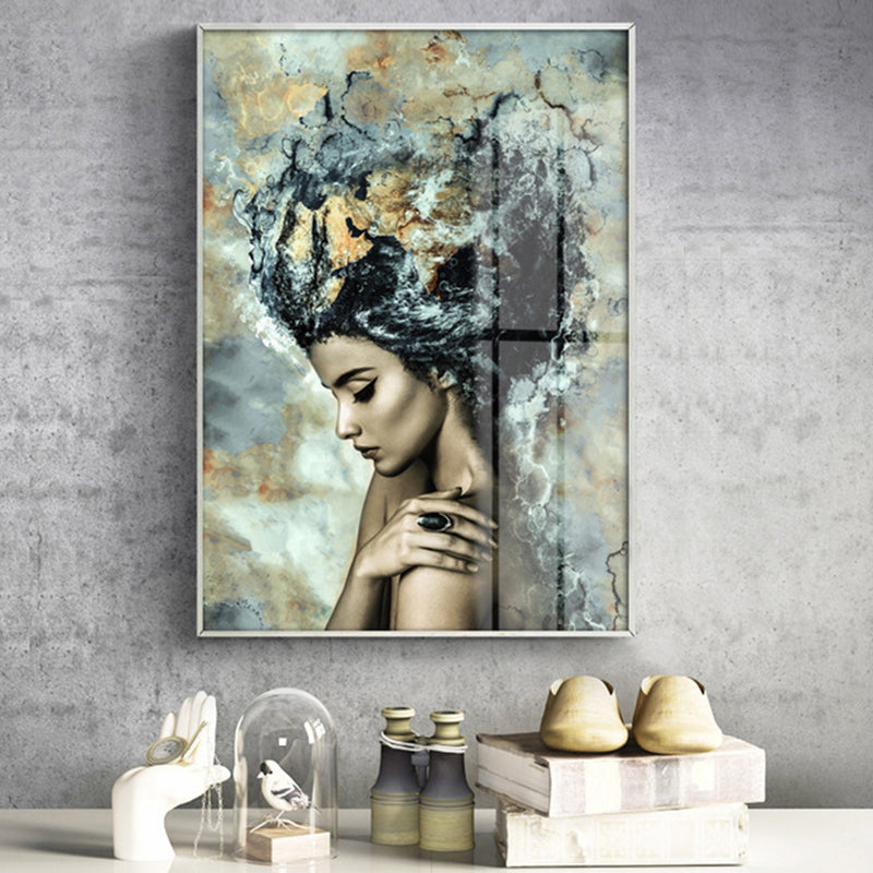 Woman Side Face Wall Art Print Modern Textured Canvas in Black and Beige for Home Clearhalo 'Art Gallery' 'Canvas Art' 'Contemporary Art Gallery' 'Modern' Arts' 1625278
