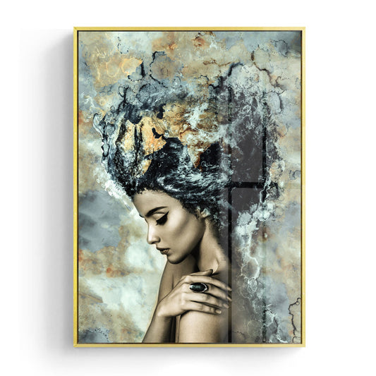 Woman Side Face Wall Art Print Modern Textured Canvas in Black and Beige for Home Clearhalo 'Art Gallery' 'Canvas Art' 'Contemporary Art Gallery' 'Modern' Arts' 1625279