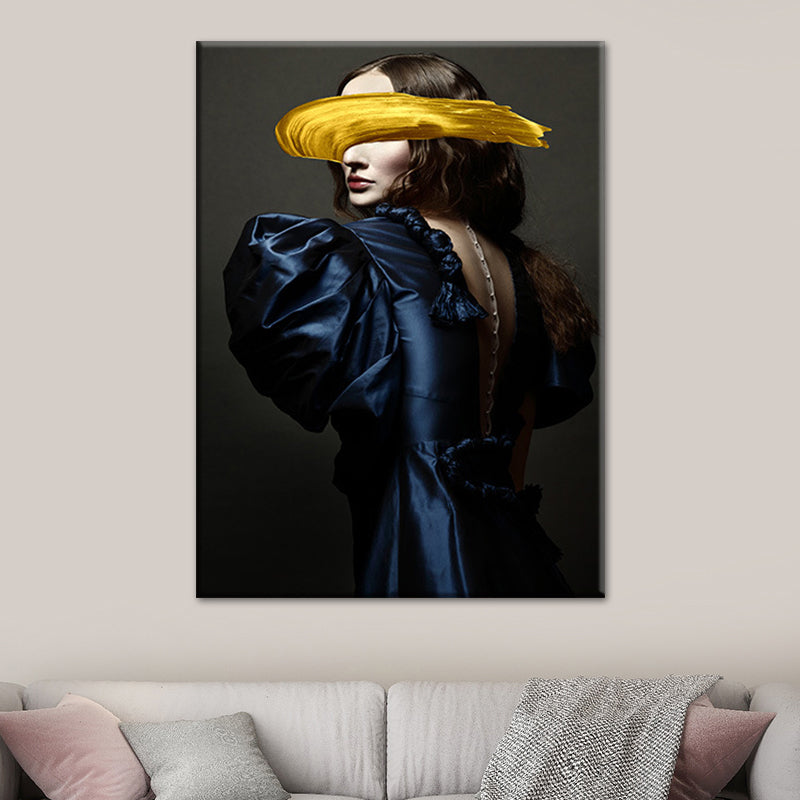 Woman Canvas Art Print Textured Surface Glam Living Room Wall Decor in Dark Color Clearhalo 'Arts' 'Canvas Art' 1625284