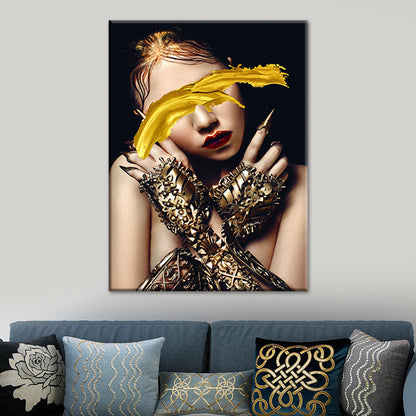 Woman Canvas Art Print Textured Surface Glam Living Room Wall Decor in Dark Color Gold Clearhalo 'Arts' 'Canvas Art' 1625290