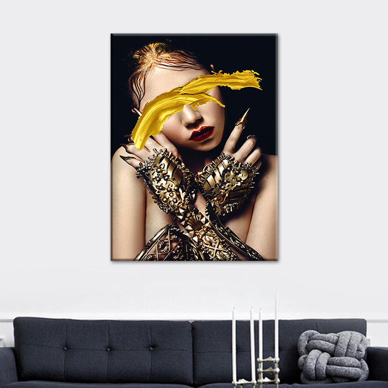 Woman Canvas Art Print Textured Surface Glam Living Room Wall Decor in Dark Color Clearhalo 'Arts' 'Canvas Art' 1625291