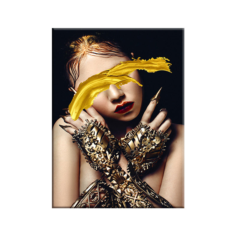 Woman Canvas Art Print Textured Surface Glam Living Room Wall Decor in Dark Color Clearhalo 'Arts' 'Canvas Art' 1625293