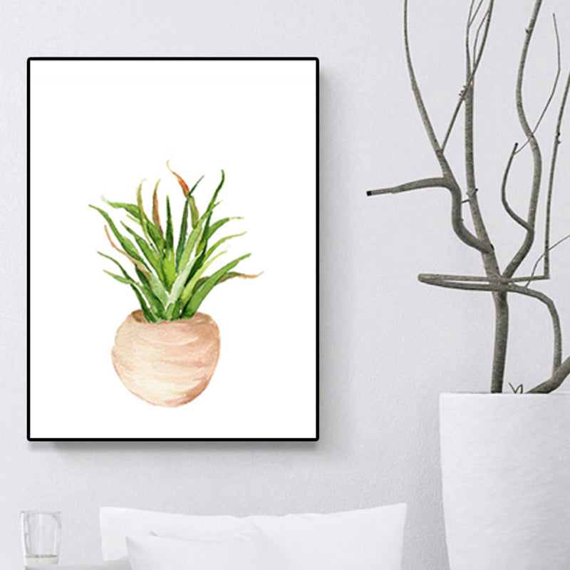 Pot Plant Wall Art Rustic Stylish Botanic Canvas Print in Green for Bedroom Clearhalo 'Art Gallery' 'Canvas Art' 'Country Art Gallery' 'French Country' 'Rustic' Arts' 1625299
