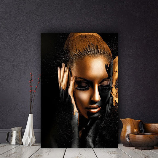 Glam Canvas Print Black and Gold Charming Model Wall Art Decor for Girls Bedroom