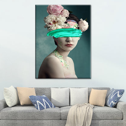 Mixed Media Glam Wall Art Decor with Woman Pattern in Dark Color for Dining Room Blue Clearhalo 'Arts' 'Canvas Art' 1625339