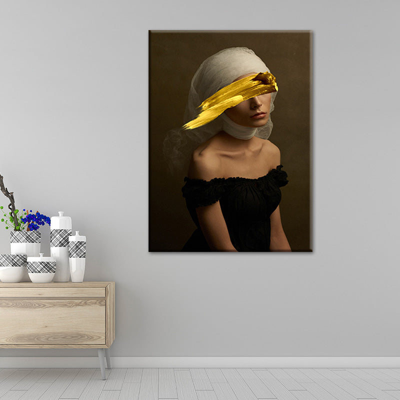 Mixed Media Glam Wall Art Decor with Woman Pattern in Dark Color for Dining Room Clearhalo 'Arts' 'Canvas Art' 1625348