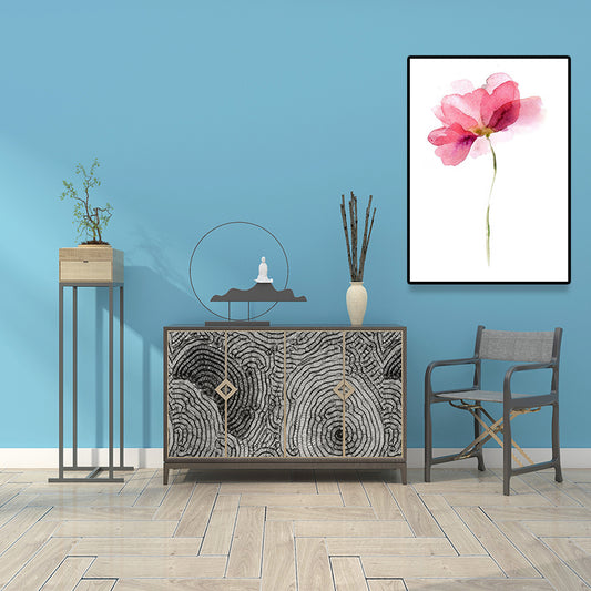 Watercolor Flower Canvas Print Farmhouse Style Textured Wall Art in Soft Color Pink