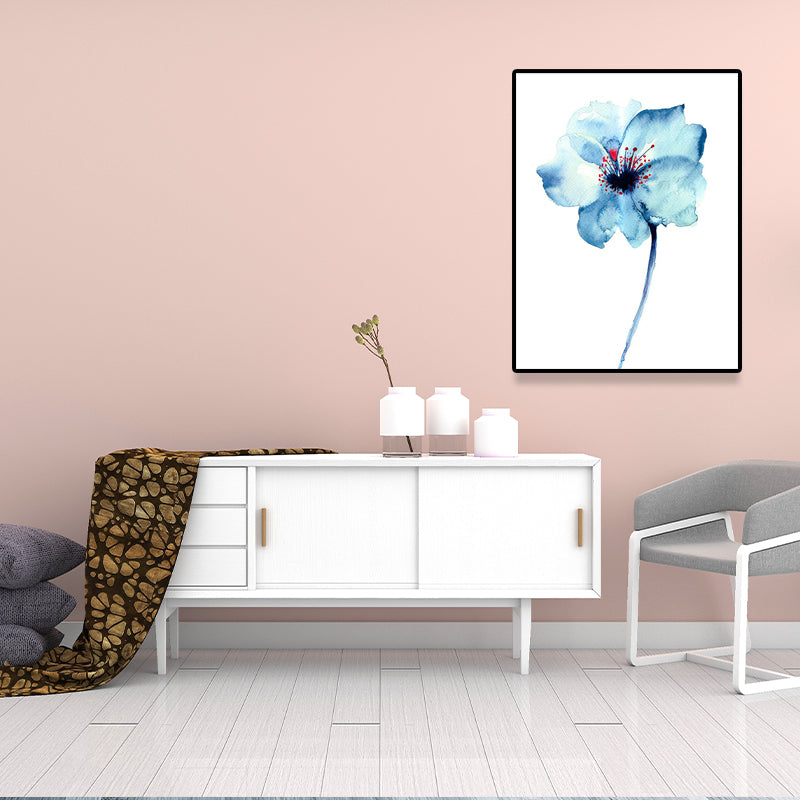 Watercolor Flower Canvas Print Farmhouse Style Textured Wall Art in Soft Color Blue Clearhalo 'Art Gallery' 'Canvas Art' 'Country Art Gallery' 'French Country' 'Rustic' Arts' 1625367