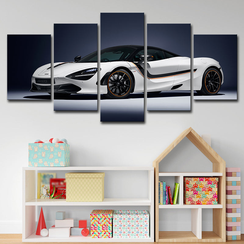 Cool McLaren Sports Car Canvas Wall Art for Boys Bedroom, White and Black, Multi-Piece White Clearhalo 'Art Gallery' 'Canvas Art' 'Contemporary Art Gallery' 'Modern' Arts' 1625374