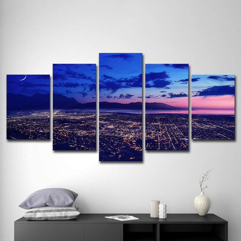 Glam Aerial View Wall Art Print Purple Cityscape at Night Canvas Print, Multi-Piece Clearhalo 'Arts' 'Canvas Art' 1625396