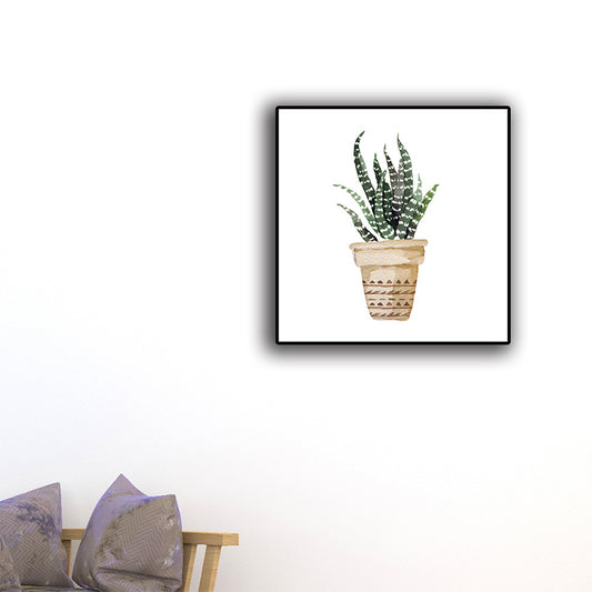 Rustic Aloe Vera Canvas Art Green Potted Plant Painting Wall Decor for Sitting Room Dark Green Clearhalo 'Art Gallery' 'Canvas Art' 'Country Art Gallery' 'French Country' 'Rustic' Arts' 1625402