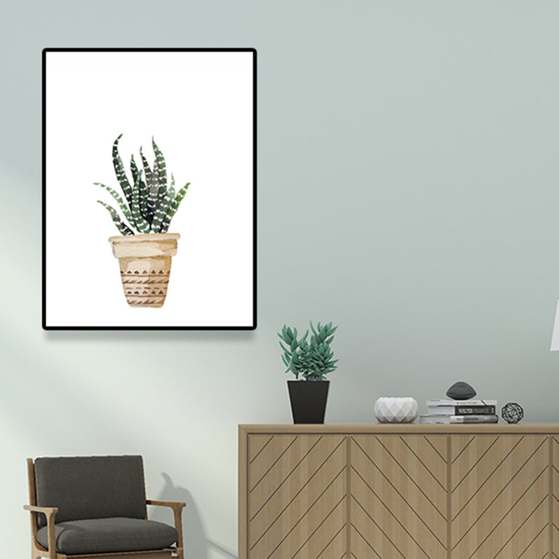 Rustic Aloe Vera Canvas Art Green Potted Plant Painting Wall Decor for Sitting Room Clearhalo 'Art Gallery' 'Canvas Art' 'Country Art Gallery' 'French Country' 'Rustic' Arts' 1625403