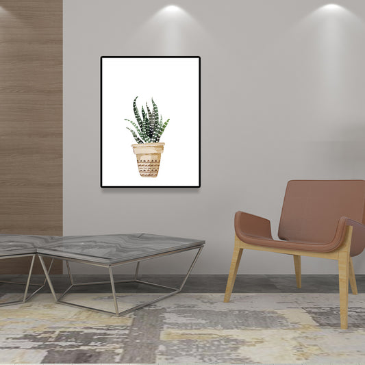 Rustic Aloe Vera Canvas Art Green Potted Plant Painting Wall Decor for Sitting Room Clearhalo 'Art Gallery' 'Canvas Art' 'Country Art Gallery' 'French Country' 'Rustic' Arts' 1625404