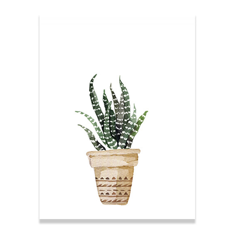 Rustic Aloe Vera Canvas Art Green Potted Plant Painting Wall Decor for Sitting Room Clearhalo 'Art Gallery' 'Canvas Art' 'Country Art Gallery' 'French Country' 'Rustic' Arts' 1625405