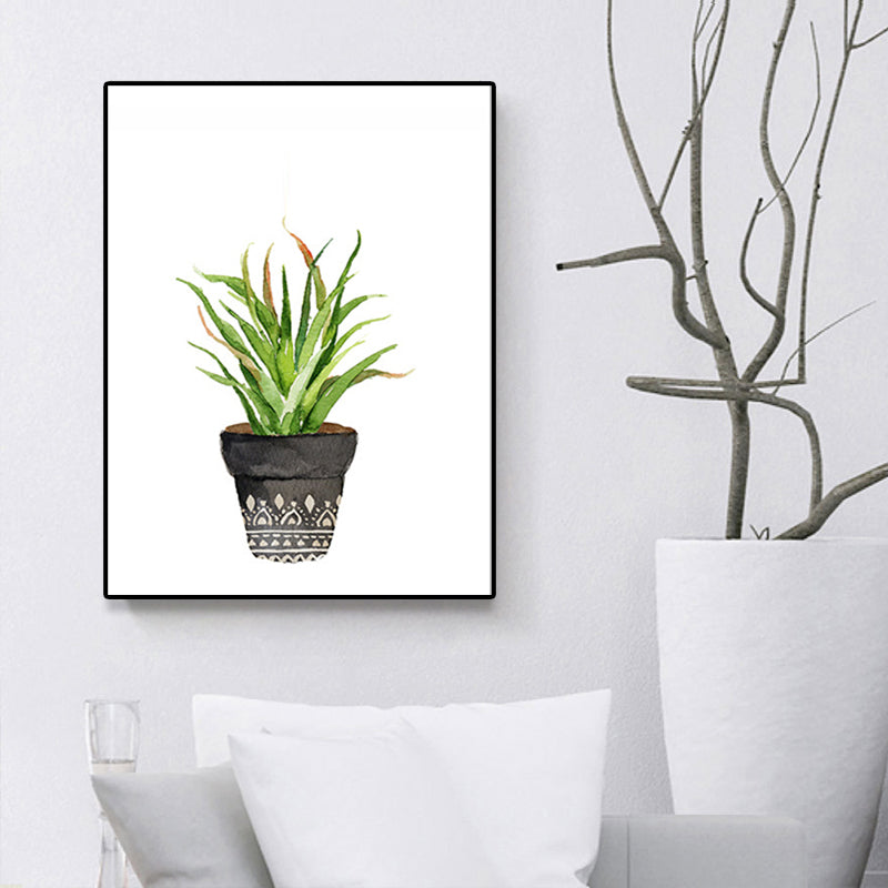 Rustic Aloe Vera Canvas Art Green Potted Plant Painting Wall Decor for Sitting Room Clearhalo 'Art Gallery' 'Canvas Art' 'Country Art Gallery' 'French Country' 'Rustic' Arts' 1625410