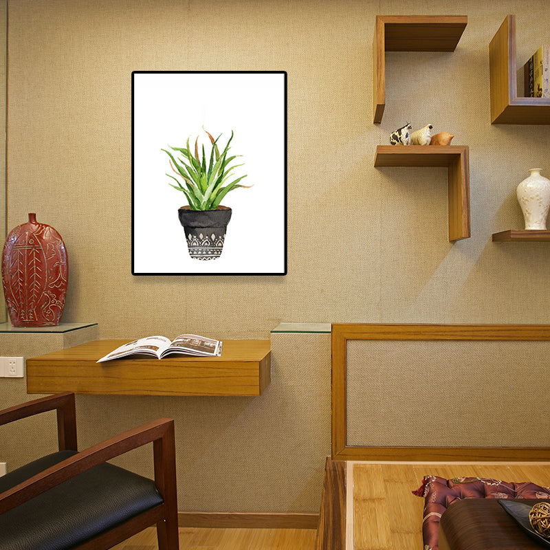 Rustic Aloe Vera Canvas Art Green Potted Plant Painting Wall Decor for Sitting Room Clearhalo 'Art Gallery' 'Canvas Art' 'Country Art Gallery' 'French Country' 'Rustic' Arts' 1625411