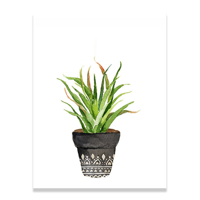 Rustic Aloe Vera Canvas Art Green Potted Plant Painting Wall Decor for Sitting Room Clearhalo 'Art Gallery' 'Canvas Art' 'Country Art Gallery' 'French Country' 'Rustic' Arts' 1625412
