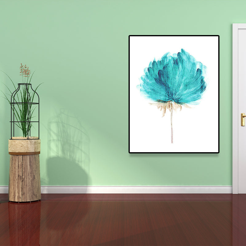 Rose Watercolor Painting Canvas for Girls Room Flower Print Wall Art in Pastel Color, Textured Blue Clearhalo 'Art Gallery' 'Canvas Art' 'Country Art Gallery' 'French Country' 'Rustic' Arts' 1625423