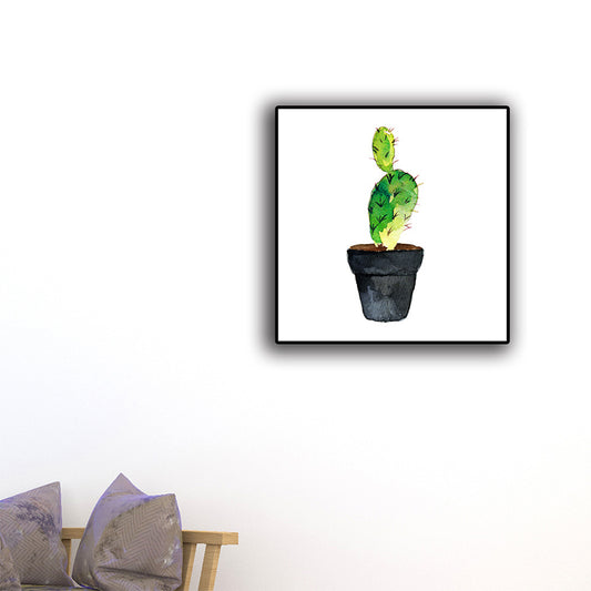 Green Potted Cactus Wall Art Decor Plant Tropical Textured Canvas Print for Home Green Design 1 Clearhalo 'Art Gallery' 'Canvas Art' 'Coastal Art Gallery' 'Tropical' Arts' 1625437