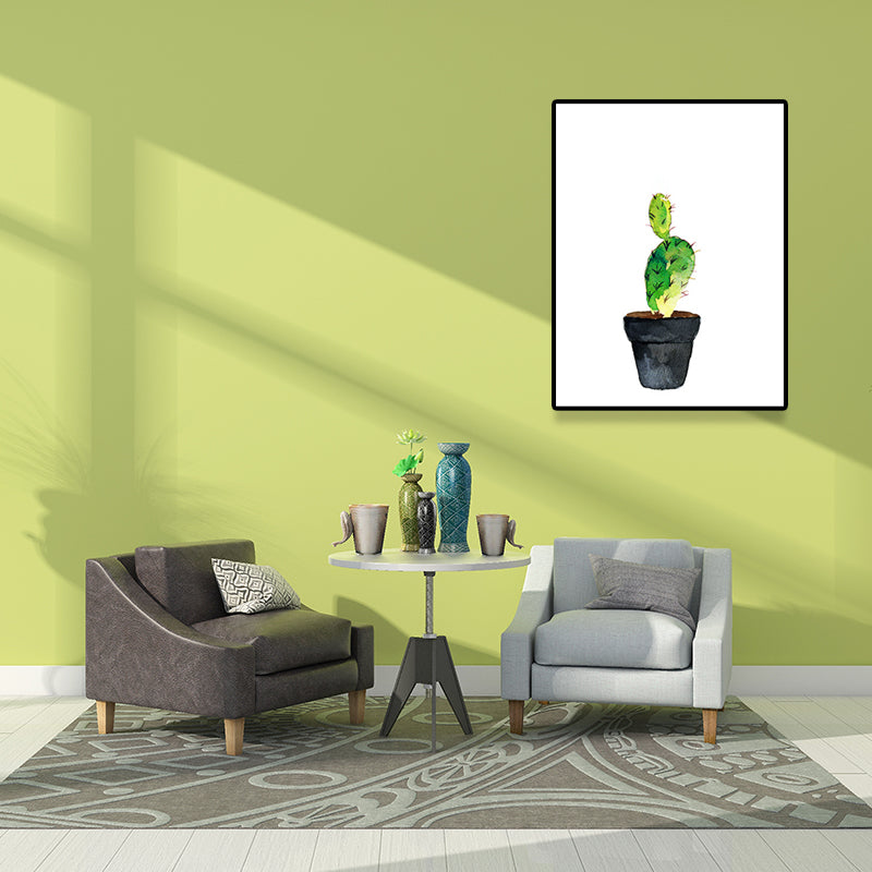 Green Potted Cactus Wall Art Decor Plant Tropical Textured Canvas Print for Home Clearhalo 'Art Gallery' 'Canvas Art' 'Coastal Art Gallery' 'Tropical' Arts' 1625438