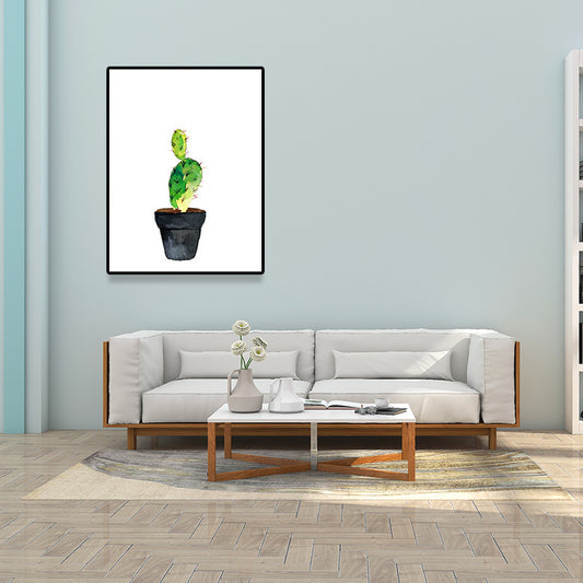 Green Potted Cactus Wall Art Decor Plant Tropical Textured Canvas Print for Home Clearhalo 'Art Gallery' 'Canvas Art' 'Coastal Art Gallery' 'Tropical' Arts' 1625439