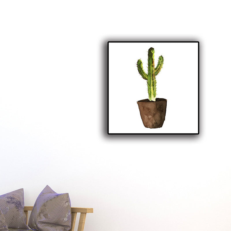 Green Potted Cactus Wall Art Decor Plant Tropical Textured Canvas Print for Home Green Design 2 Clearhalo 'Art Gallery' 'Canvas Art' 'Coastal Art Gallery' 'Tropical' Arts' 1625444