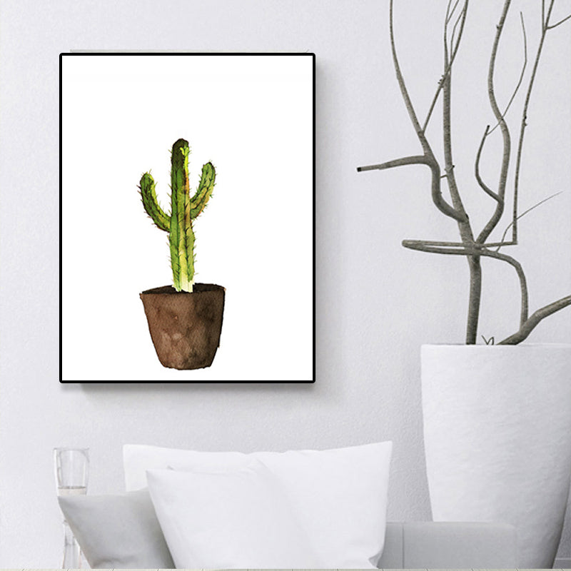 Green Potted Cactus Wall Art Decor Plant Tropical Textured Canvas Print for Home Clearhalo 'Art Gallery' 'Canvas Art' 'Coastal Art Gallery' 'Tropical' Arts' 1625445