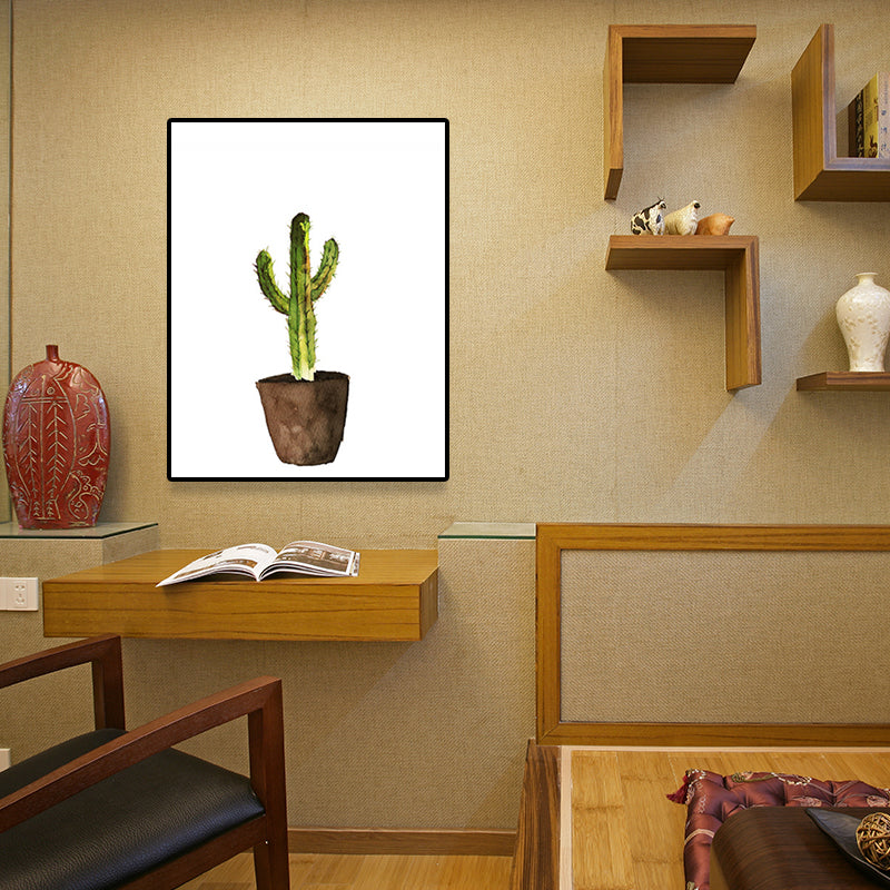 Green Potted Cactus Wall Art Decor Plant Tropical Textured Canvas Print for Home Clearhalo 'Art Gallery' 'Canvas Art' 'Coastal Art Gallery' 'Tropical' Arts' 1625446