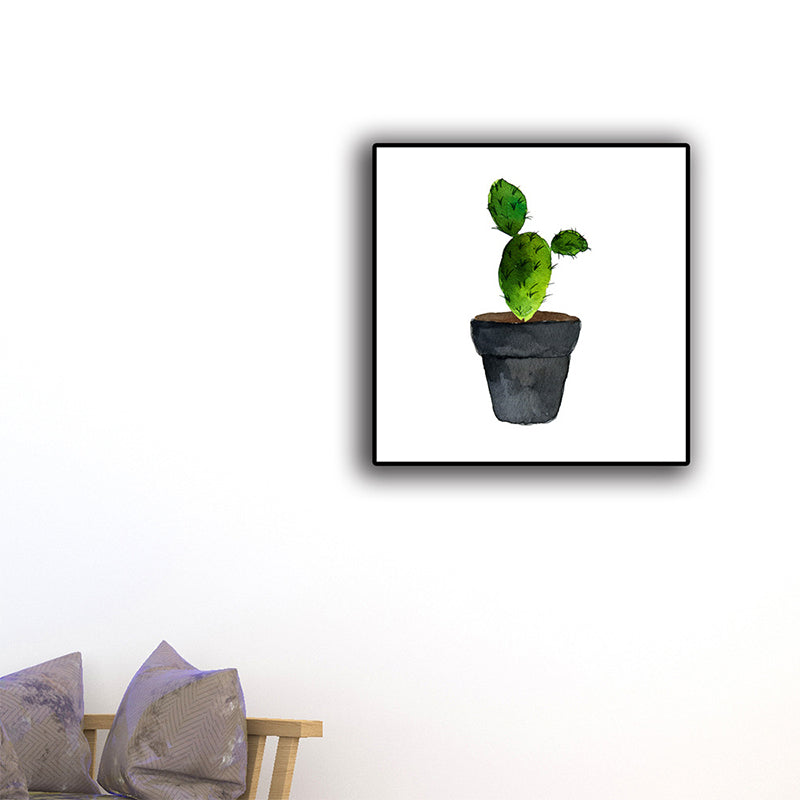 Green Potted Cactus Wall Art Decor Plant Tropical Textured Canvas Print for Home Green Design 3 Clearhalo 'Art Gallery' 'Canvas Art' 'Coastal Art Gallery' 'Tropical' Arts' 1625451