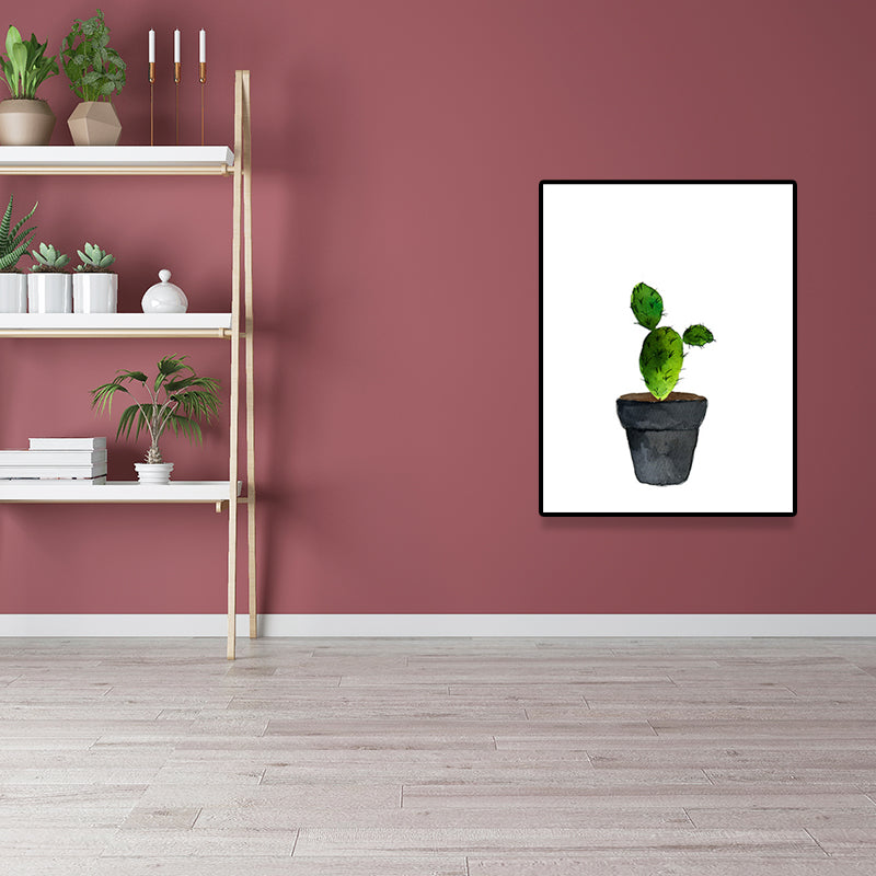 Green Potted Cactus Wall Art Decor Plant Tropical Textured Canvas Print for Home Clearhalo 'Art Gallery' 'Canvas Art' 'Coastal Art Gallery' 'Tropical' Arts' 1625452