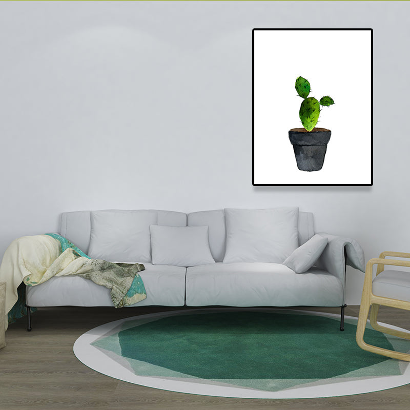 Green Potted Cactus Wall Art Decor Plant Tropical Textured Canvas Print for Home Clearhalo 'Art Gallery' 'Canvas Art' 'Coastal Art Gallery' 'Tropical' Arts' 1625453