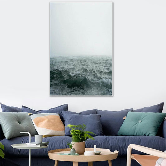 Grey Sea Water Canvas Print Scenery Nostalgic Textured Surface Wall Art Decor for Home