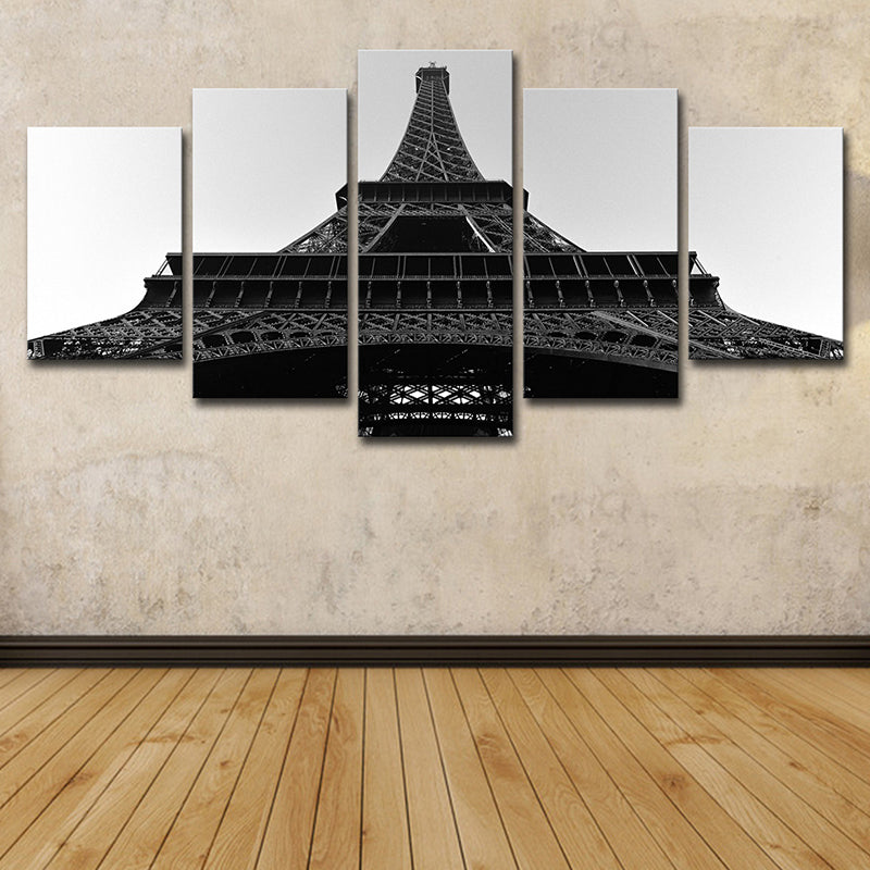 Black Global Inspired Wall Art Eiffel Tower Looking-Up View Canvas Print for Living Room - Black - Clearhalo - 'Arts' - 'Canvas Art' - 1625479