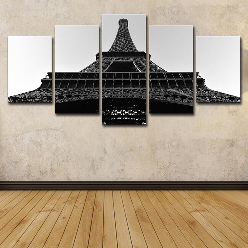 Black Global Inspired Wall Art Eiffel Tower Looking-Up View Canvas Print for Living Room Black Clearhalo 'Arts' 'Canvas Art' 1625479