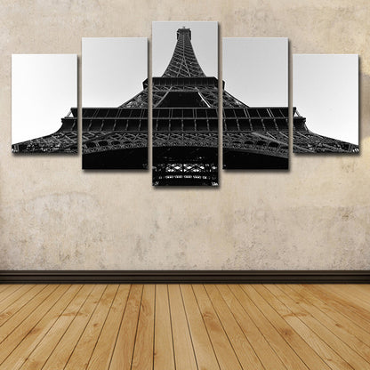 Black Global Inspired Wall Art Eiffel Tower Looking-Up View Canvas Print for Living Room Black Clearhalo 'Arts' 'Canvas Art' 1625479
