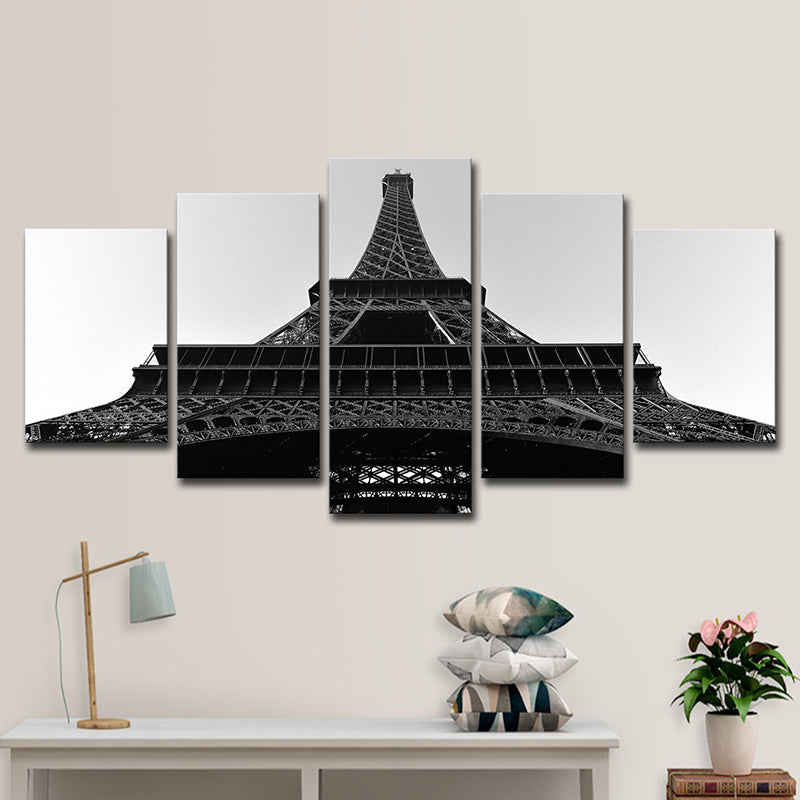 Black Global Inspired Wall Art Eiffel Tower Looking-Up View Canvas Print for Living Room - Clearhalo - 'Arts' - 'Canvas Art' - 1625480
