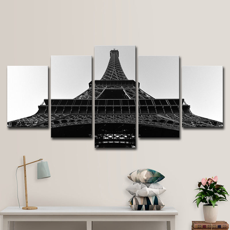 Black Global Inspired Wall Art Eiffel Tower Looking-Up View Canvas Print for Living Room Clearhalo 'Arts' 'Canvas Art' 1625480