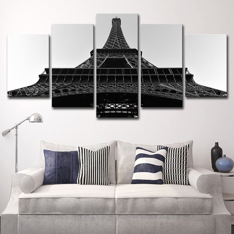 Black Global Inspired Wall Art Eiffel Tower Looking-Up View Canvas Print for Living Room - Clearhalo - 'Arts' - 'Canvas Art' - 1625481