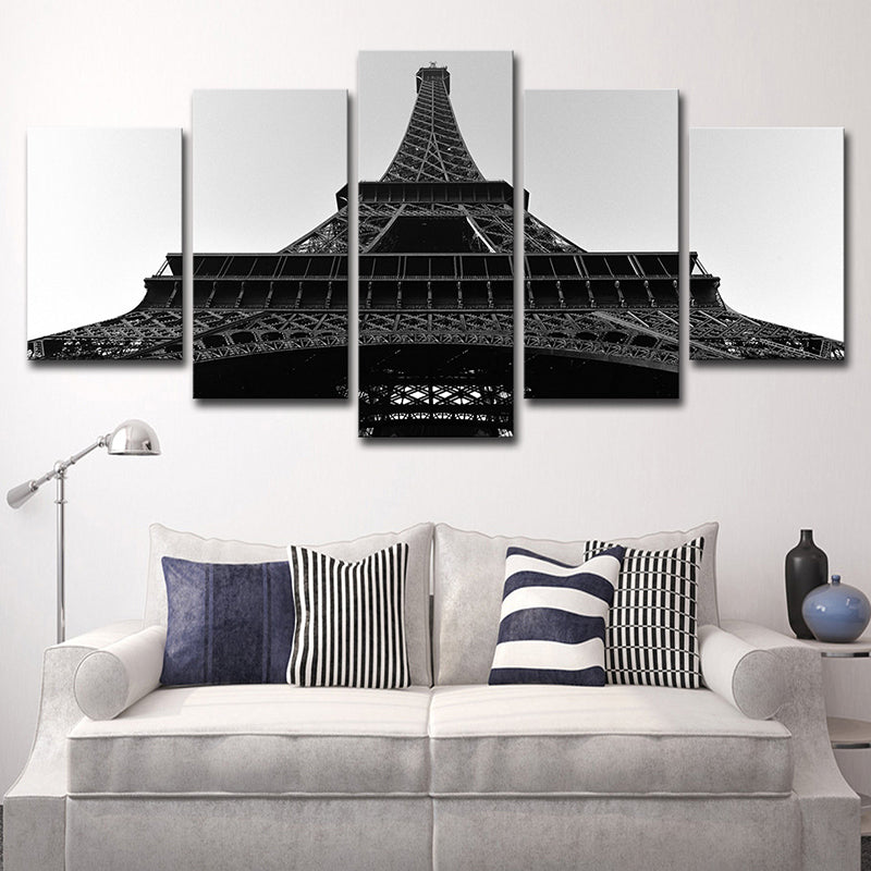 Black Global Inspired Wall Art Eiffel Tower Looking-Up View Canvas Print for Living Room Clearhalo 'Arts' 'Canvas Art' 1625481