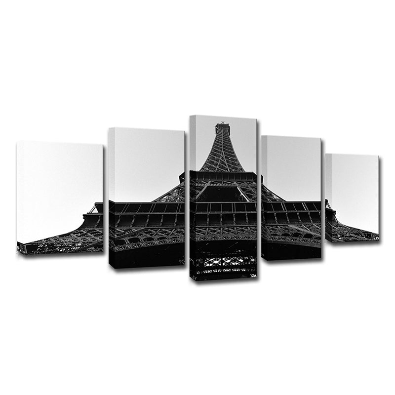 Black Global Inspired Wall Art Eiffel Tower Looking-Up View Canvas Print for Living Room - Clearhalo - 'Arts' - 'Canvas Art' - 1625482