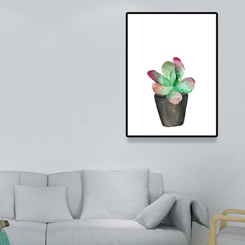 Tropix Succulent Plant Painting Canvas Textured Green Wall Art Print for Living Room Clearhalo 'Art Gallery' 'Canvas Art' 'Coastal Art Gallery' 'Tropical' Arts' 1625501