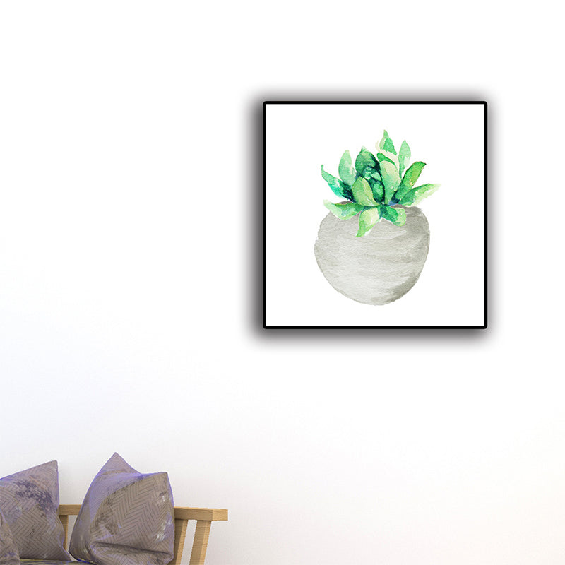Tropix Succulent Plant Painting Canvas Textured Green Wall Art Print for Living Room Green Design 2 Clearhalo 'Art Gallery' 'Canvas Art' 'Coastal Art Gallery' 'Tropical' Arts' 1625507