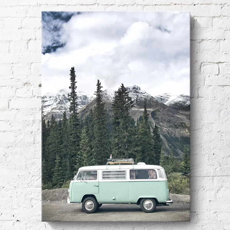Modernist Travel Bus Wall Art Decor Green Textured Wrapped Canvas for Living Room Green Clearhalo 'Art Gallery' 'Canvas Art' 'Contemporary Art Gallery' 'Modern' Arts' 1625521