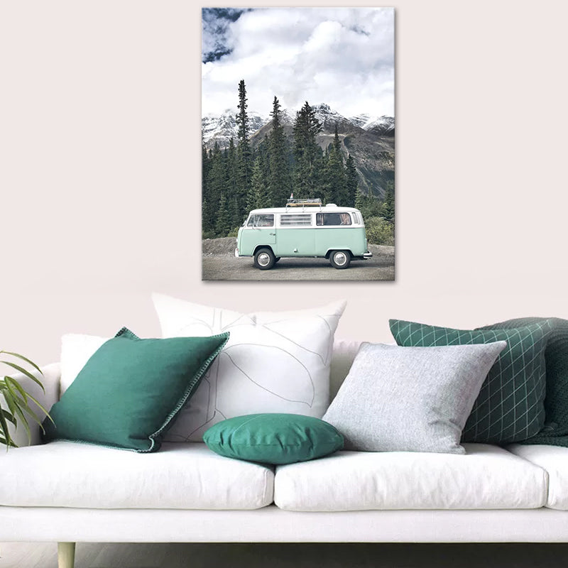 Modernist Travel Bus Wall Art Decor Green Textured Wrapped Canvas for Living Room Clearhalo 'Art Gallery' 'Canvas Art' 'Contemporary Art Gallery' 'Modern' Arts' 1625523