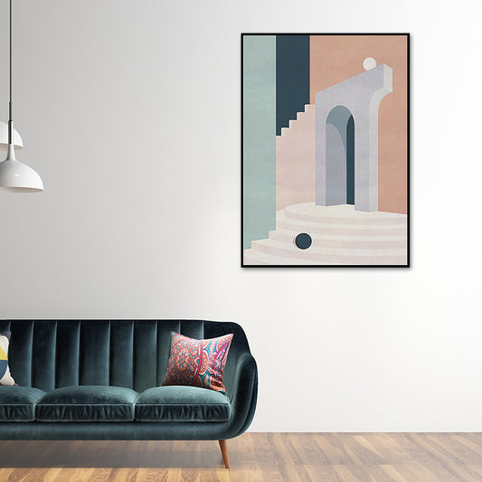 Illustration Architecture Canvas Wall Art for Living Room, Pastel Color, Textured Clearhalo 'Art Gallery' 'Canvas Art' 'Contemporary Art Gallery' 'Modern' Arts' 1625529