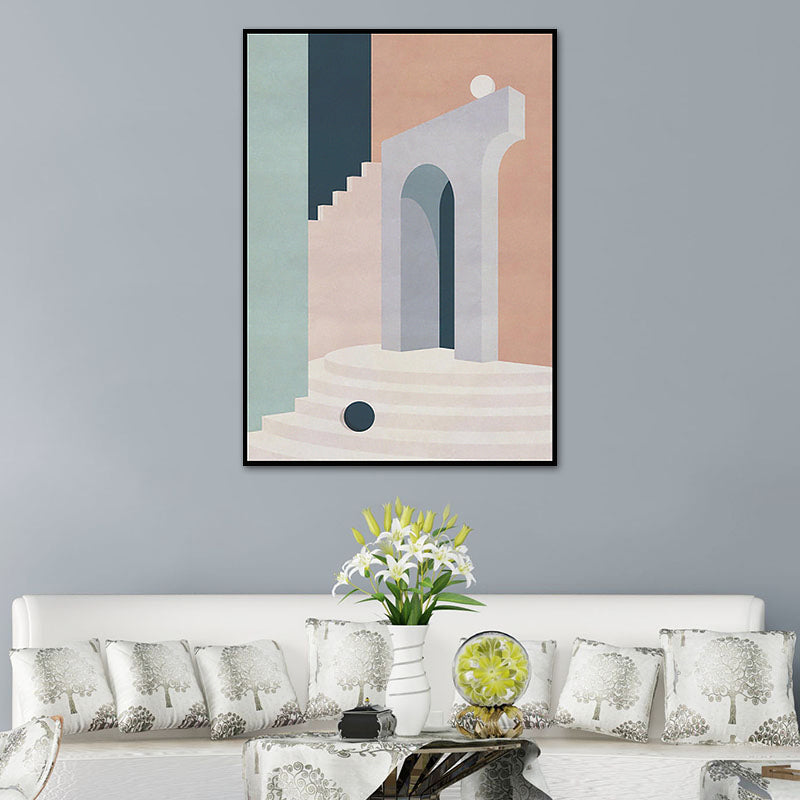 Illustration Architecture Canvas Wall Art for Living Room, Pastel Color, Textured Clearhalo 'Art Gallery' 'Canvas Art' 'Contemporary Art Gallery' 'Modern' Arts' 1625530