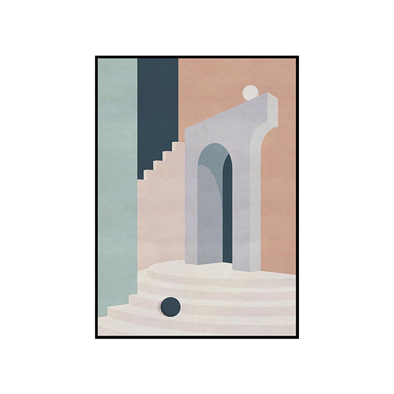 Illustration Architecture Canvas Wall Art for Living Room, Pastel Color, Textured Clearhalo 'Art Gallery' 'Canvas Art' 'Contemporary Art Gallery' 'Modern' Arts' 1625531